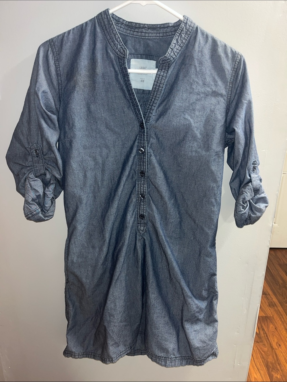 H&M Women's Washed Blue Button-Front Tunic Shirt